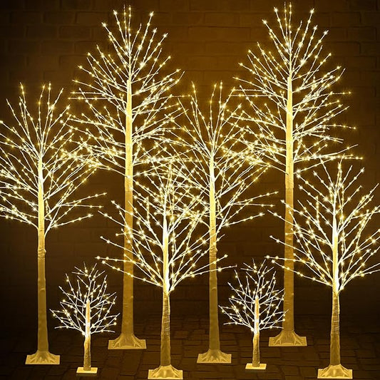 Baquler 8 Pack Lighted Birch Tree - Artificial LED Warm-White Light Birch Tree Decoration for Christmas Holiday Party Wedding Festival Decor, Indoor & Outdoor (2 4 6 8 ft)