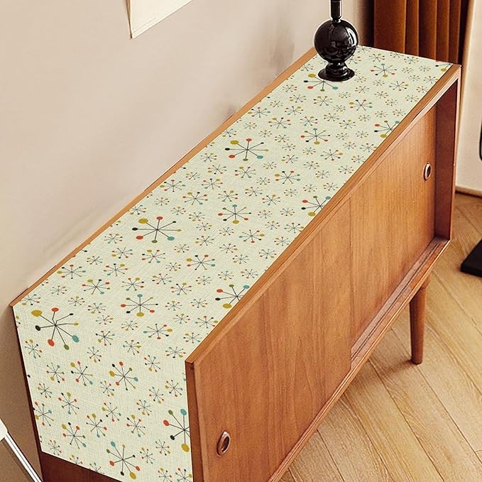 Mid Century Modern Table Runner, Retro 1950s 60s Abstract Style Colorful Geometric Atomic Coffee Table Center Decor for Home Kitchen Dining Patio Holiday Party Table Decorations 13x72 inches