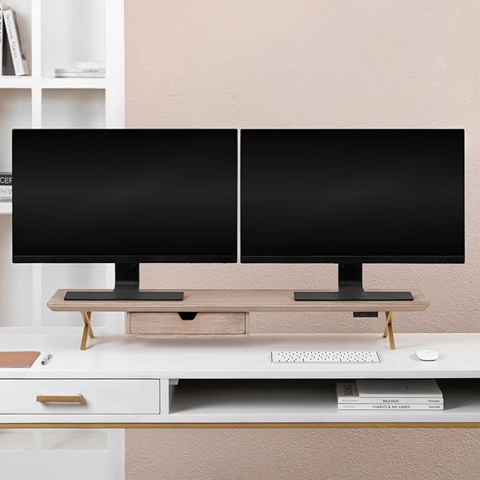 Anji Mountain Monitor Stand - Desktop Organizer & Laptop Riser, Ergonomic Monitor Riser, Space-Saving Monitor Stand for Desk, Durable Construction, Easy Assembly, Ideal for Home & Office,Biscotti