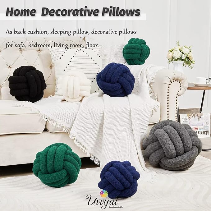 Uvvyui Knot Pillow Ball, Soft Home Decorative Pillows, Round Throw Pillow, Handmade Knotted Plush Pillow, Round Boucle Pillow Cushion (11.8 Inches Dark Gray)