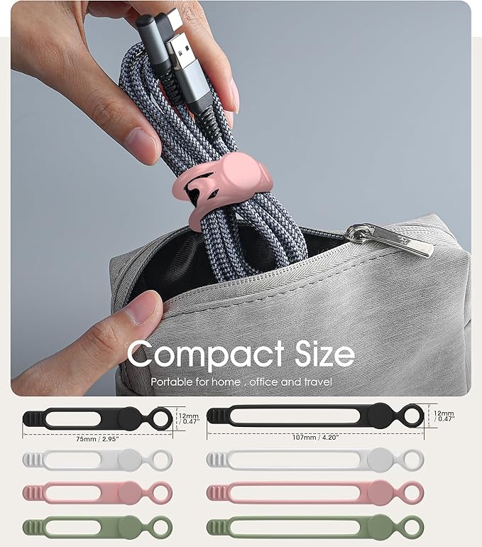Nearockle Silicone Cable Ties Cord Organizer for Cable Management, 24Pcs 3" and 4.5" Reusable Cable Organizer Electronic Accessories for Home, Office, Kitchen, School, Travel (Multi)