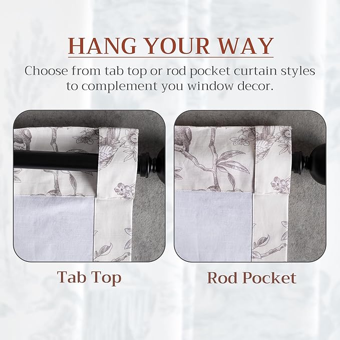 Maison d' Hermine Curtains for living room 100% Cotton 84 inch length Two Panels Light Filtering Toile Curtains for Bedroom Windows with rod and loop Pockets Drapes (Jouy Paradise Beige, 50"W x 84"L)