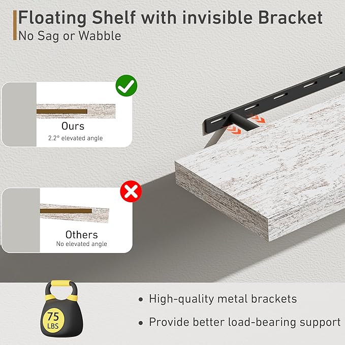 Fun Memories Deep Floating Shelves - 48" W x 9.3" D x 1.6" H Rustic Grey Wall Shelf - Wall Mounted Shelves for Storage - Wooden Shelves with Invisible Brackets for Living Room, Farmhouse - Set of 1