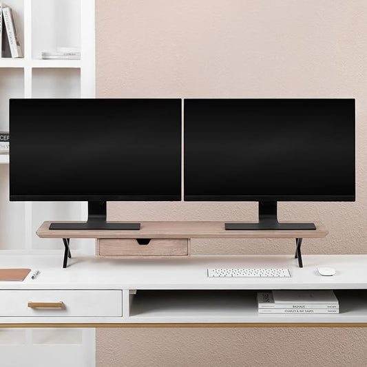 Anji Mountain Monitor Stand - Desktop Organizer & Laptop Riser, Ergonomic Monitor Riser, Space-Saving Monitor Stand for Desk, Durable Construction, Easy Assembly, Ideal for Home & Office,Biscotti