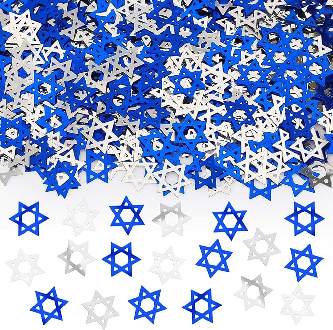 MARFOREVER Star of David Glitter Confetti, Hanukkah Confetti Table Decorations Chanukkah Metallic Foil Blue Silver Chanukkah Sprinkles Sequins Scatter for Jewish Festival Party Supplies Decor