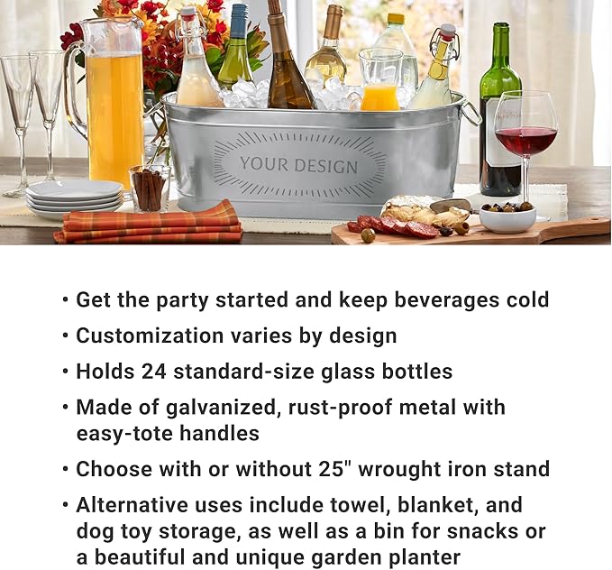 Let's Make Memories Personalized Cheers & Beers Beverage Tub – Custom Galvanized Drink Tub – For Indoor/Outdoor Entertaining – 20 ¾"L x 11 ¾"W x 7"H - 5.5 Gallons