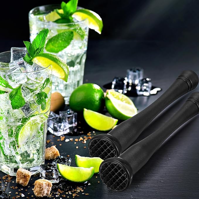 Baderke Muddler for Cocktails Plastic Bar Muddler Bulk 8 Inch Bar Accessories Tools Set for Home Ice Crusher Bartender Accessories Mojito Fruit Drink(Novel,Black,8 Pcs)
