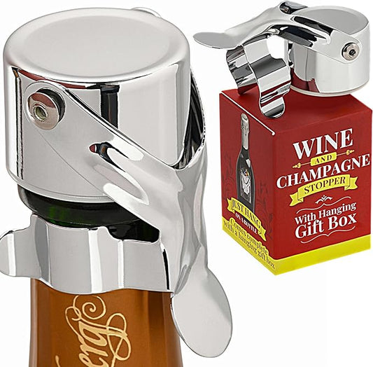 Wine Stopper & Champagne Stopper All In One - Patented Seal, Preserves Bubbles & Taste for Prosecco, Cava, and Wine – 1 Pro Grade Evan James Bottle Stopper With Hanging Gift Box