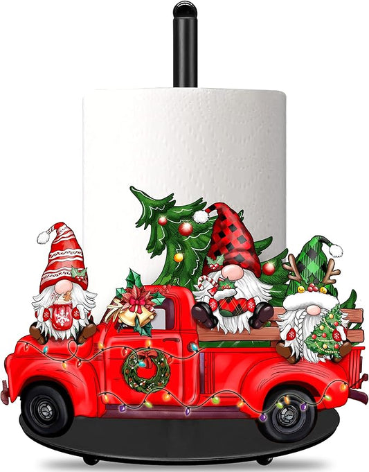 Christmas Paper Towel Holder Large Christmas Gnome Truck Kitchen Decor Accessories Metal Paper Towel Holder Stand Xmas Farmhouse Rustic Indoor Home Bathroom Kitchen Living Room Decor for Countertops