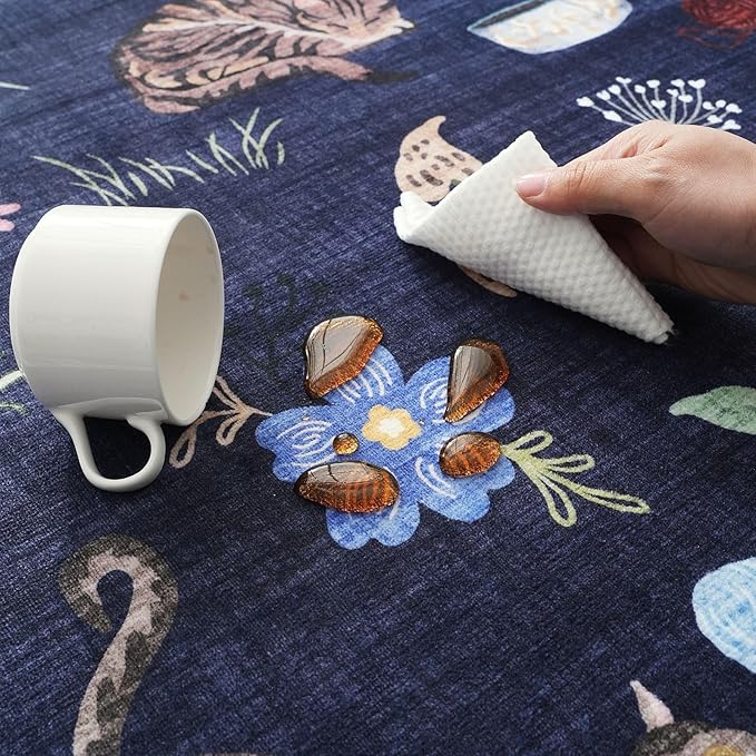 Rugcomf Living Room Rug 5x7 Rug Machine Washable Boho Area Rug Non Slip Floral Animal Cat Vintage Low Pile Large Rugs for Living Room Bedroom Farmhouse Dining Room Kids Playroom, Cobalt Blue