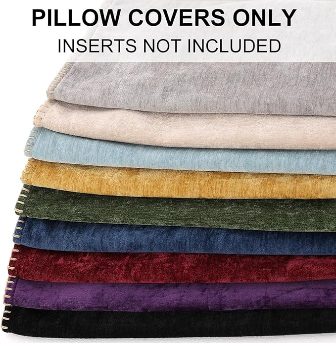 decorUhome Christmas Chenille Soft Throw Pillow Covers 22x22 Set of 2, Farmhouse Velvet Neutral Decorative Euro Pillow Covers with Stitched Edge for Couch Sofa Bed Home Decor, Sage Green