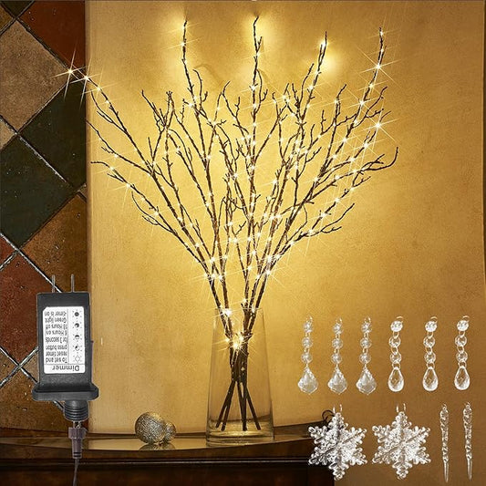 LITBLOOM Lighted Brown Willow Branches 200 Fairy Lights 32IN Plug in with Timer and Dimmer, Tree Branch with Lights for Home Holiday Christmas Decoration