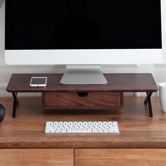 Anji Mountain Monitor Stand - Desktop Organizer & Laptop Riser, Ergonomic Monitor Riser, Space-Saving Monitor Stand for Desk, Durable Construction, Easy Assembly, Ideal for Home & Office,Walnut