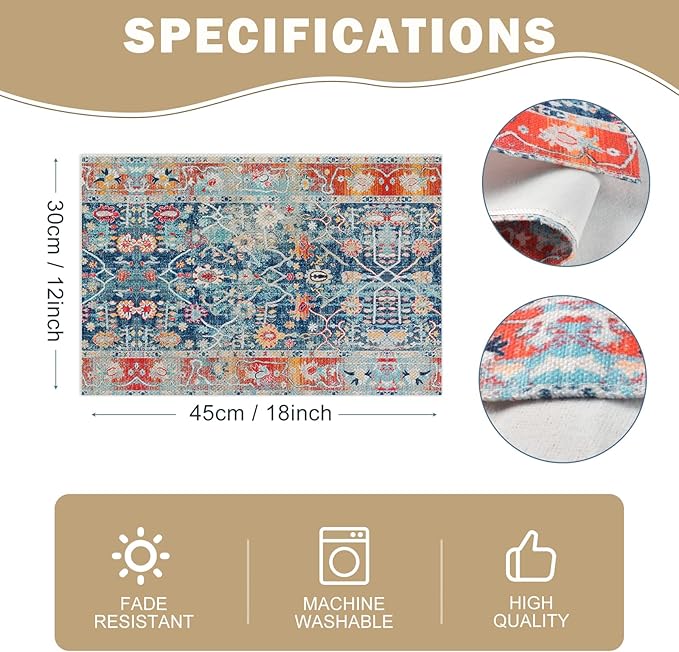 Snycler Table Runner Boho Table Runners Vintage Elegant Farmhouse Table Center Linen Decor for Home Dining Party Entrance (12x18 Inch,Set of 4) Boho-Blue&Red