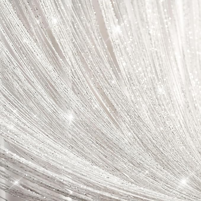 Lush Decor Night Sky String Thread Shower Curtain With PEVA Liner, 2 Piece Set, 72" W x 72" L, White - Silver String Shower Curtain and Liner Set - Shimmery Bath Curtain - Modern Glam Bathroom Decor