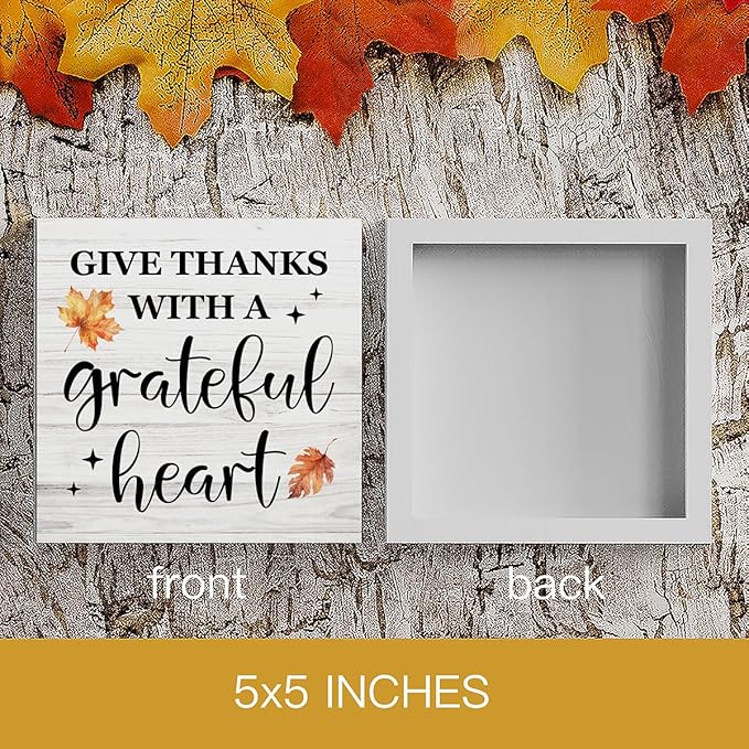 HTBIG Thanksgiving Decor, Fall Decor,Give Thanks WITH A Grateful Heart Sign Home Office Desk Shelf Cubicle 5 x 5 inch