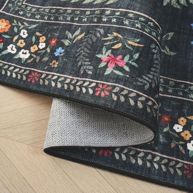 Rugcomf Bedroom Rug 3x5 Rug Washable Area Rug Non Slip Low Pile Boho Floral Animal Small Carpet for Bedroom, Bedside, Kitchen, Entryway, Kids Room, Office, College Dorm Essentials for Girls (Green)