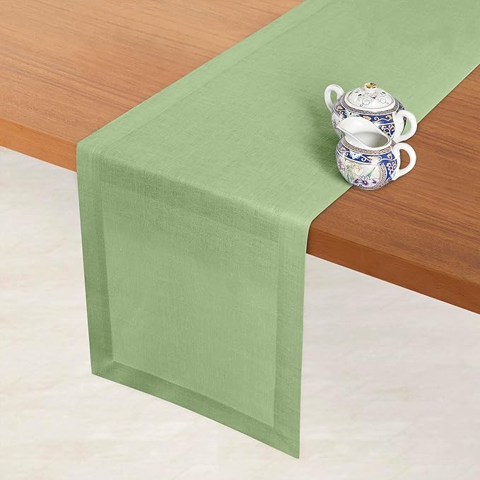 D'Moksha Homes Linen Sage Green Table Runner 108 Inches Long - 100% Pure Linen Dining Table Runner 14 x 108 Inch for Fall, Autumn and Halloween - Machine Washable