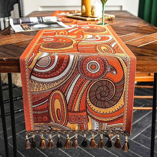 13×72 Inch Table Runner, Retro-Luxury Tassels Series for Kitchen Dining Table Holiday Decoration (Spiral Arts)