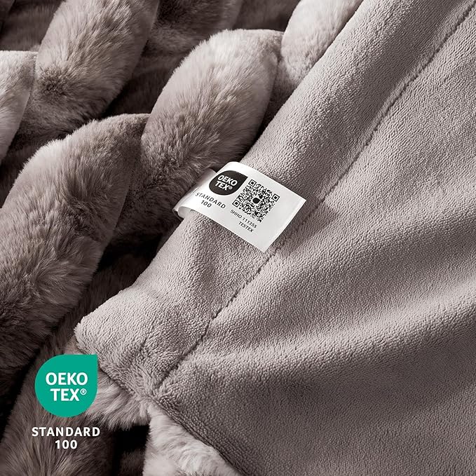 Cozy Bliss Faux Fur Throw Blanket for Couch, Cozy Warm Plush Striped Blanket for Sofa Bedroom Living Room, 50 * 60 Inches Tie-dye Grey