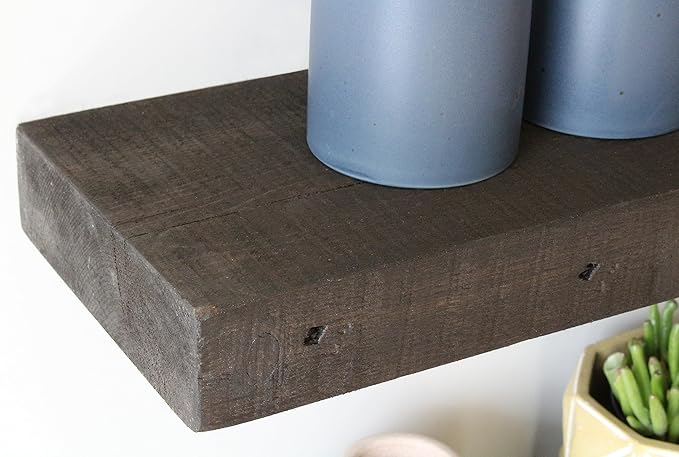 Urban Legacy Reclaimed Barnwood Planks | Floating Shelves for Wall w/Flush Mount Shelf Bracket Set Included | Set of 2 (Coffee Bean, 48" x 7" x 2"