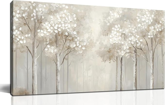 ANCXWOTER Large Forest Wall Art for Living Room White Misty Birch Tree Picture for Bedroom Office Modern Landscapes Canvas Prints Ready to Hang 20x40 Inch
