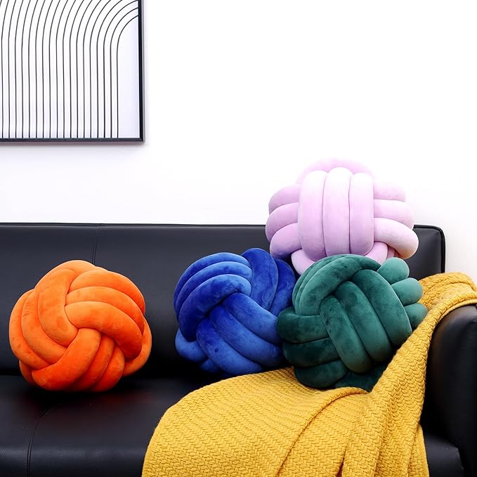 Petrella Knot Pillows Ball Round Throw Pillows Home Decor Cushion Decorative Aesthetic Throw Pillows，Orange 8inch