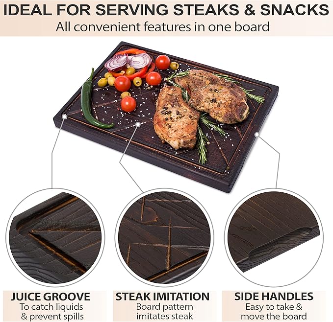Wooden Steak Board Solid Oak Serving Barbecue Platter Natural Thick Cutting Plate Durable & Quality (Large)