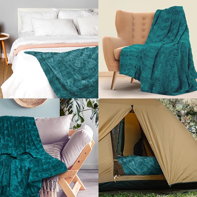 Everlasting Comfort Soft & Comfortable Teal Faux Fur Throw Blanket for Couch - (50"x65") Minky & Fluffy Fall Blankets & Throws, Plush Fuzzy Cover for Bed, Sofa & Living Room - Cozy Home Decor
