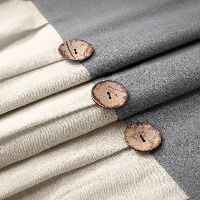 Awellife Farmhouse Cream Shower Curtain Button Linen Textured Woven Fabric,Country Style (Gray & Cream, 60" W x 72" L)