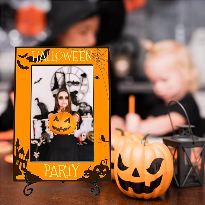 4X6 Halloween Picture Frame With Metal Stand - Dark Style, Black Print, Decoration Theme, Gift for Kids & Adults, Memorable Home Decor - A26