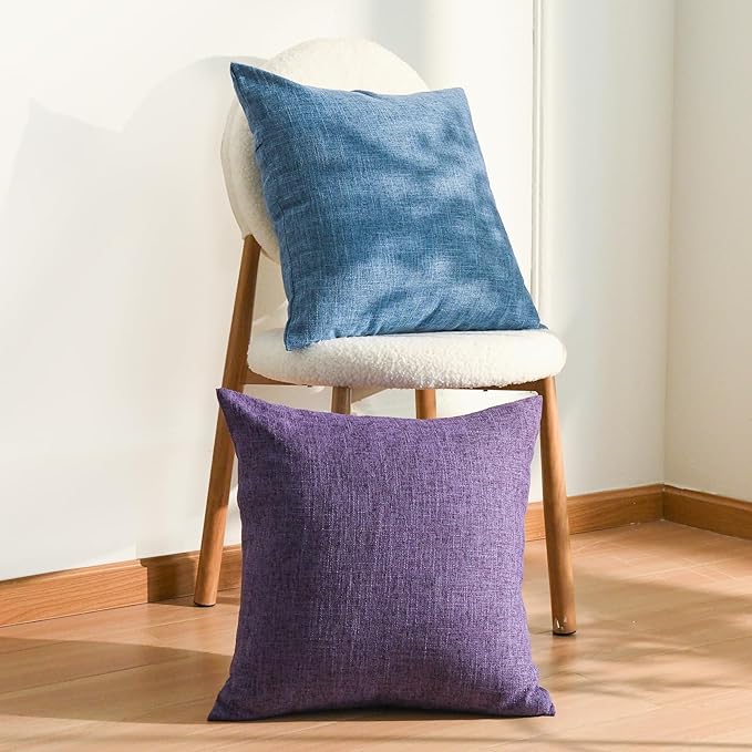 JIUZHEN 20x20 Inch Lavender Faux Linen Pillow Covers Set of 2, Boho Chic Decorative Cushion Covers for Sofa Nursery, Zippered Washable Pillow Case
