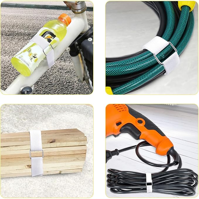 1"x16ft Hook and Loop Straps with 25 Metal Buckles, Adjustable Fastening Cable Straps, Cut-to-Length Cinch Strap, Reusable Nylon Securing Cord Ties for Organizer or Storage, 1 inch Wide, White