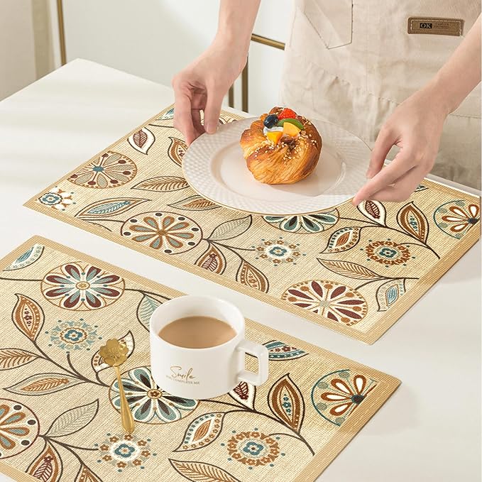 Snycler Table Runner Boho Table Runners Vintage Elegant Farmhouse Table Center Linen Decor for Home Dining Party Entrance (12x18 Inch ,Set of 4) Khaki