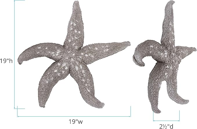 Howard Elliott Decorative Deep Starfish Figurine Hanging Wall Art for Home & Garden Decor, Silver Leaf Finish Abstract Decorative Sea Animal Figure for Tabletop & Wall Decoration 19 x 19 Inch, Large