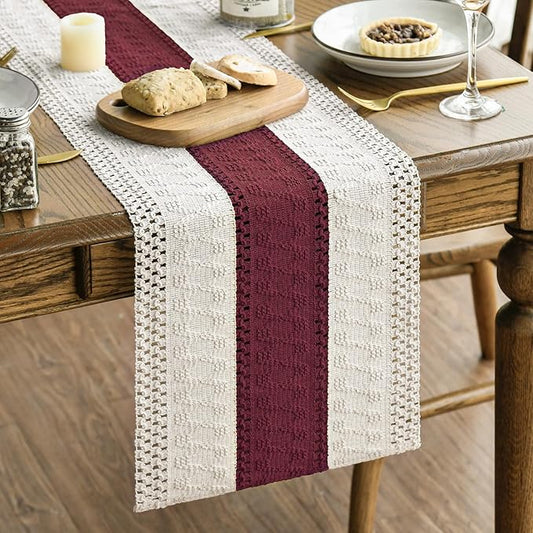 Artoid Mode Red Farmhouse Rustic Table Runner, Seasonal Holiday Hollow Kitchen Dining Table Decoration for Home Party Decor 12x60 Inch