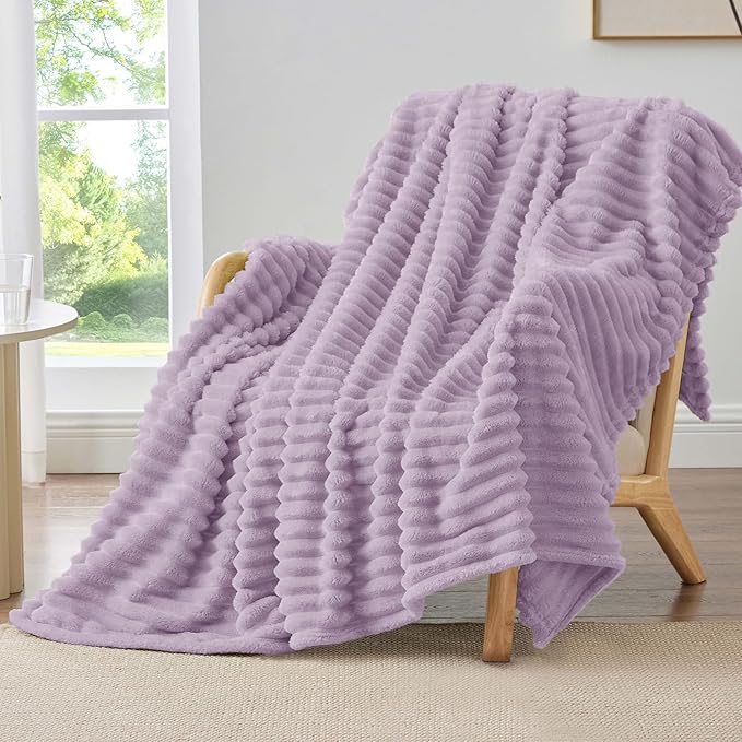 BEDELITE Fleece Throw Blanket for Couch - 300GSM Soft & Warm Fluffy Lilac Blanket, Decorative and Giftable Striped Blankets for Women, Men, 50"x60"