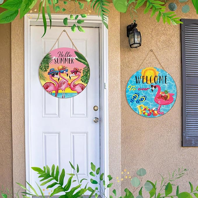 Blosssound 3 Pcs Door Decorations Front Hanging Door Sign Hanging Ornament Wooden Wall Sign Hanger for Celebrations Farmhouse Home Living Room Party Supplies(Summer)