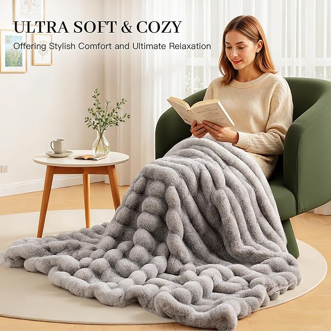 NEXHOME PRO Faux Fur Twin Blanket, Ultra Soft Cozy Warm Fuzzy Fluffy Plush Reversible Blanket for Couch, Sofa, Bed, Home Decor Gift, Tie-dye Grey 6080