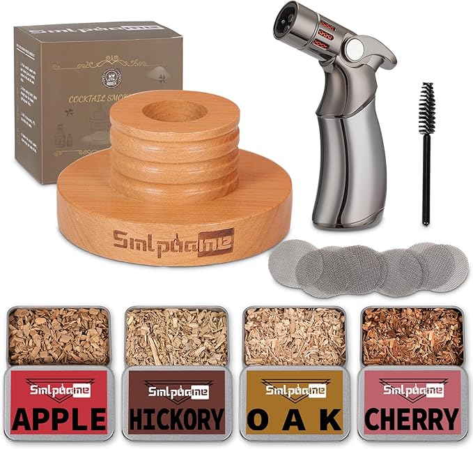 Cocktail Smoker Kit with Torch, Old Fashioned Smoker Kit for Bourbon Whiskey Drink, Smoker Infuser Kit with 4 Flavors Wood Chips, Birthday for Husband, Men, Dad (No Butane)