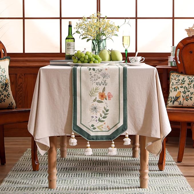 Linen Cheesecloth Table Runner,French Farmhouse Shabby Chic Floral Pattern 71 Inches Long Wrinkle Free Table Runners,Decor Tabletop for Kitchen,Dining,Party,Home,Christmas,12"*71"