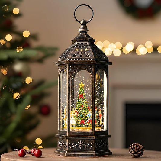12.8'' Rotating Nutcracker Suite Scene Musical Lighted Christmas Tree Snow Globe Water Lantern with Swirling Glitter Decoration