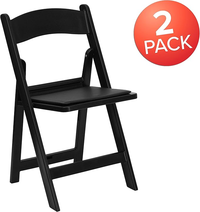 EMMA + OLIVER Folding Chair - Black Resin – 2 Pack 800LB Weight Capacity Comfortable Event Chair - Light Weight Folding Chair