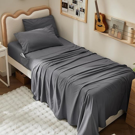 Bedsure Twin XL Sheet Sets - 4 Piece, Prewashed Ultra-Soft Extra Long Twin Sheets, Fits Mattresses Up to 18 Inches Thick, Breathable & Secure Fit, Luxury Dorm Bedding, Grey