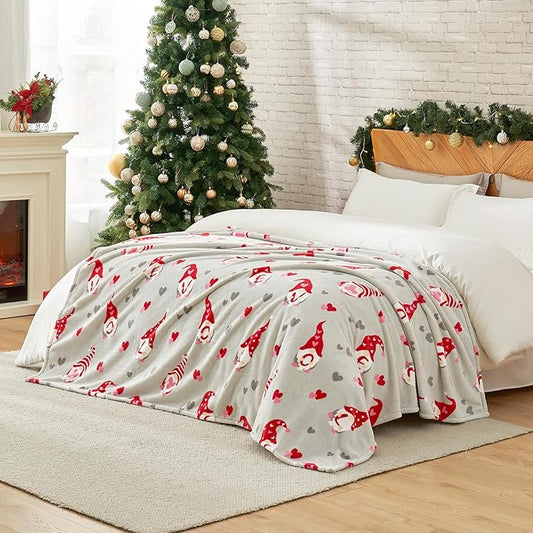 Cozy Bliss Gnome Love Heart Blanket Gift Ultra Soft Milkyplush™ Throw Blanket Cute gnome Pattern Heart Blankets for her Birthday Gift Blankets(Gnome Love,60"x80")