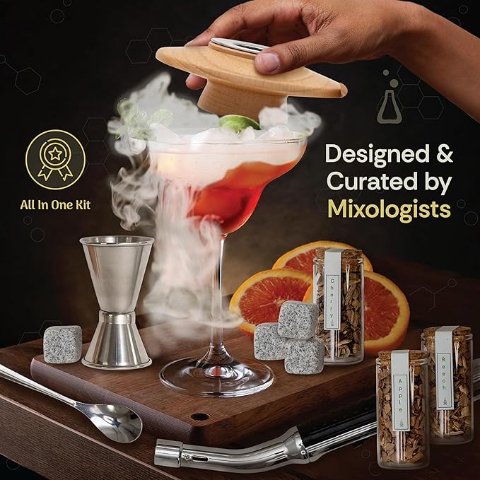 Cocktail Smoker Kit with Premium Torch | All-in-One Whiskey Smoker Kit with 6 Flavors Wood Chips - Bourbon, Old Fashioned Drink Smoker Kit Making it a for Men, Husband and Dad