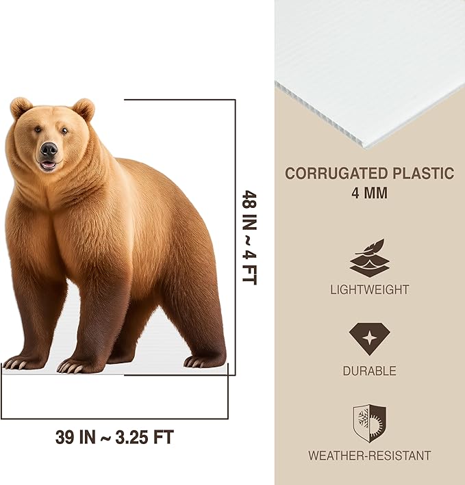 Bear - Walking Life Size Standee - 4FT Freestanding Coroplast Cutouts | Safari Animal Standup Photo Booths, Jungle Party, Birthday & Halloween Decorations