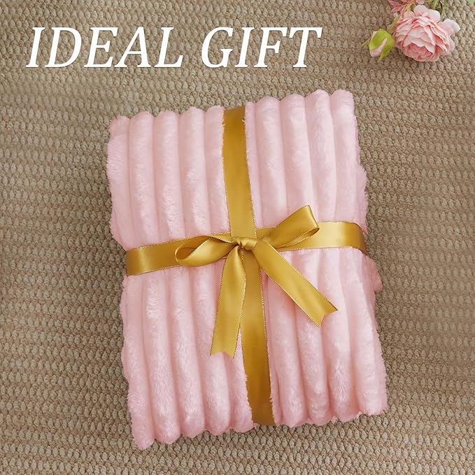 BEDELITE Fleece Throw Blanket for Couch - 300GSM Soft & Warm Fluffy Pink Blanket, Decorative and Giftable Striped Blankets for Women, Men, 50"x70"