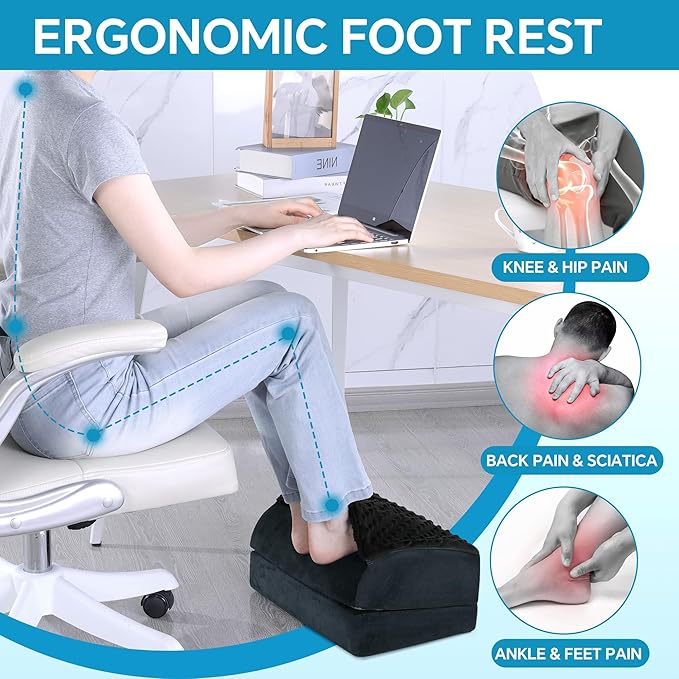 ROYALAY Adjustable Foot Rest for Under Desk at Work with Feet Warm Pocket, Ergonomic Foot Stools for Under Office Desk, Leg Rest for Desk with Machine Washable Cover