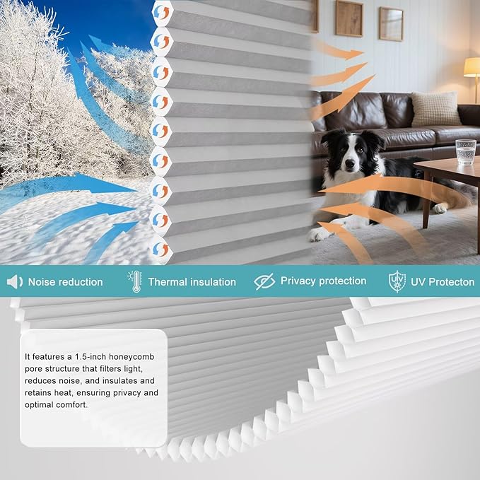 Custom MYshade Cellular Shades, Light Filtering Blinds for Windows, Top Down Bottom Up（TDBU） Cellular Shades&Blinds for Home/Bathroom/Bedroom(Gray)